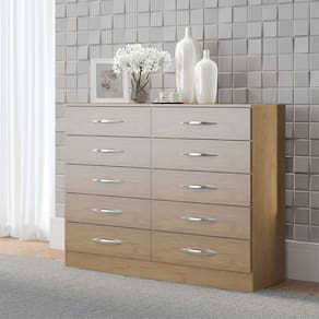 Cômoda Grande para Quarto Casal com 10 Gavetas 117x92cm MDP Carvalho 3017 Menu Móveis