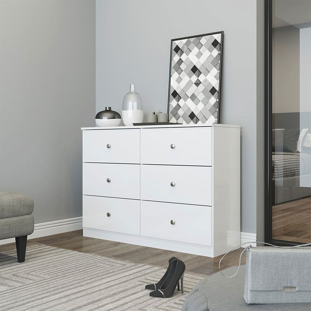 Cômoda Casal com 6 Gavetas 110x80cm Branco 6513 Menu Móveis