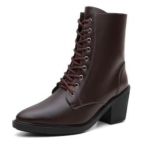 Bota Feminina Cano Alto Cadarços Bico Fino Salto Baixo