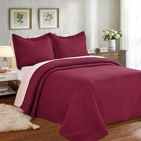 Colcha Cobre Leito Casal Poliéster Dupla Face 3pcs Vinho