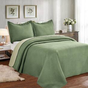 Colcha Cobre Leito Casal Poliéster Dupla Face 3pcs Verde 1