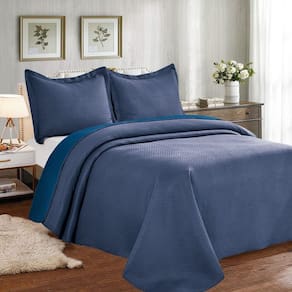 Colcha Cobre Leito Casal Poliéster Dupla Face 3pcs Azul