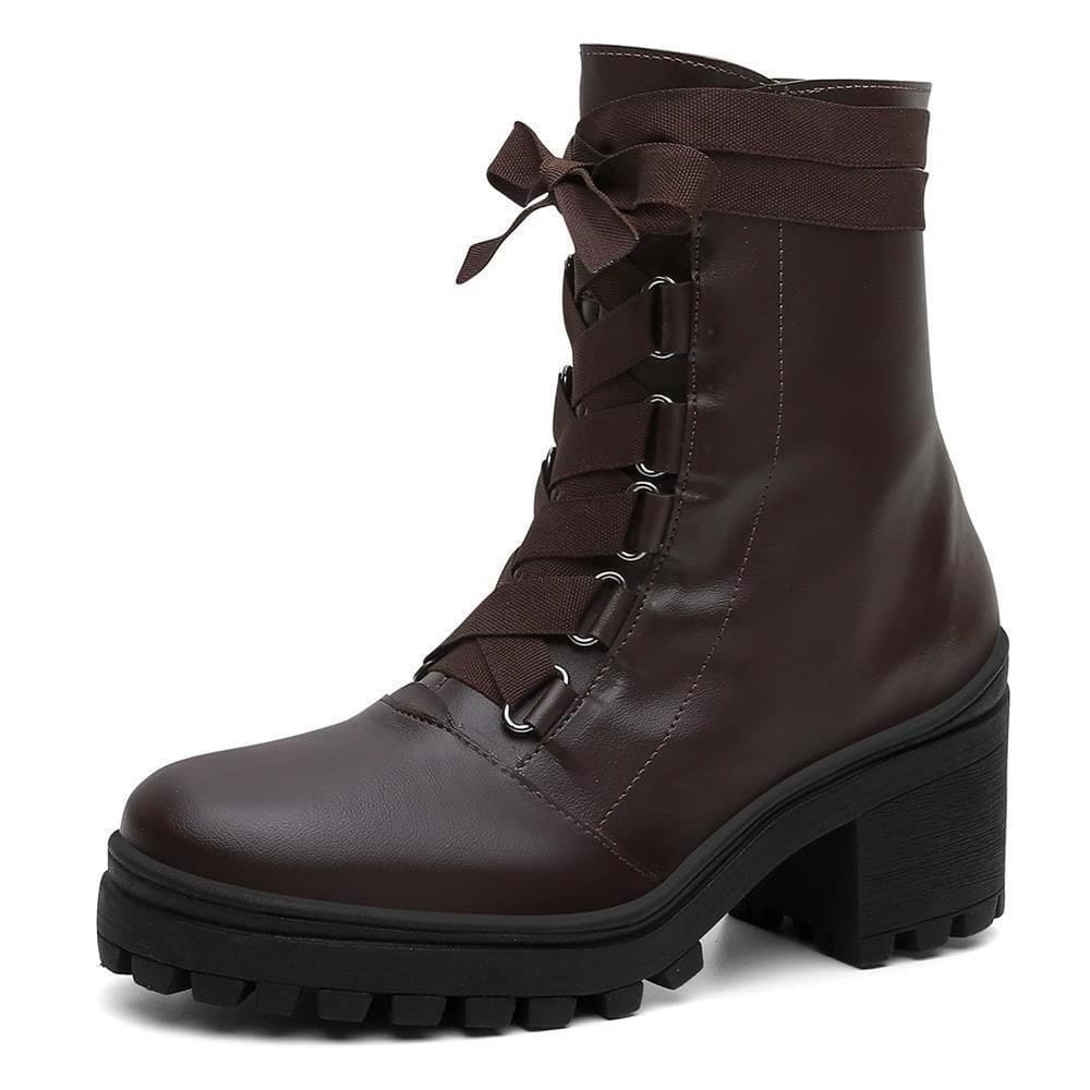 Bota Feminina Cano Alto Tratorada Salto Bloco Dia a Dia