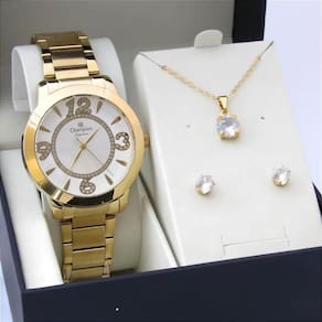 Kit Relógio Champion Feminino CN25930W com Colar e Brincos