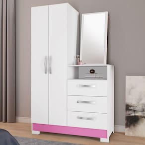 Cômoda Italy 2 Portas 3 Gavetas Branco New/Rosa - Pnr Móveis