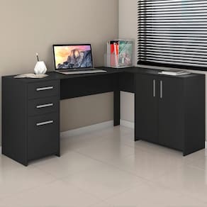 Mesa para Escritório 2 Portas 3 Gavetas Mirage Preto Tx - Pnr Móveis
