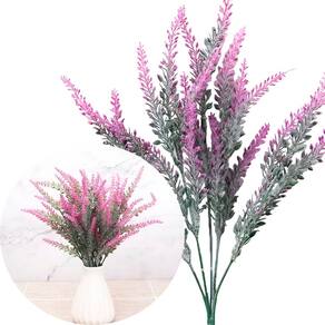 6 Ramos Plantas Lavanda Rosa Artificiais Com 35 Folhas 40cm
