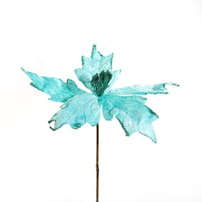 Kit 8 Flores Decoração Natal Artificial Brilho Azul 19cm