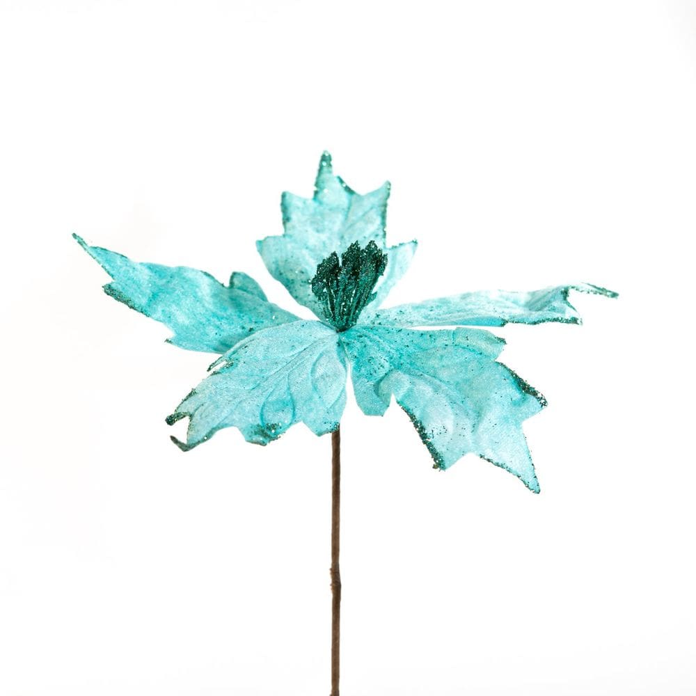 Kit 2 Flores Decoração Natal Artificial Brilho Azul 19cm