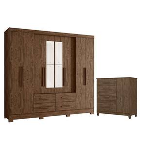 Guarda Roupa Casal San Lorenzo com Espelho e Cômoda Vênus com Pés Castanho Wood Flex- Moval