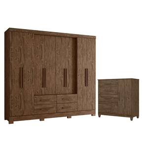 Guarda Roupa Casal San Lorenzo e Cômoda Vênus com Pés Castanho Wood Flex- Moval