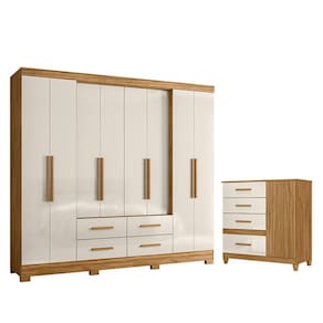 Guarda Roupa Casal San Lorenzo e Cômoda Vênus com Pés Freijó Off White - Moval