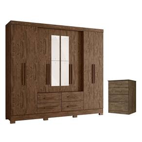 Guarda Roupa Casal San Lorenzo com Espelho e Cômoda MS913 Castanho Wood - Moval