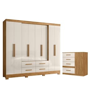 Guarda Roupa Casal San Lorenzo e Cômoda Vênus Freijó Off White - Moval
