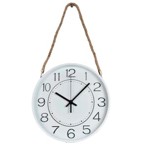 Relógio Parede Moderno Redondo Serrano Branco Com Corda 30cm