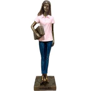 Estatueta Profissão Professora Escultura Enfeite Resina 24cm