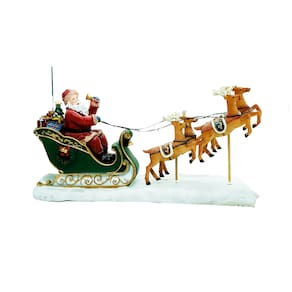 Escultura Decorativa Iluminada Trenó Renas Papai Noel 43cm
