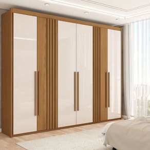 Guarda-Roupa Casal Palm 6 Portas 4 Gavetas Flex Natural/Off White - Panorama Móveis