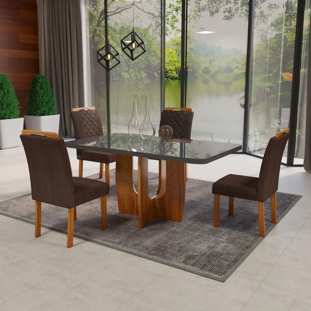 Sala de Jantar 130x90 Roma MDF/Vidro Grafite 4 Cad Bom Pastor