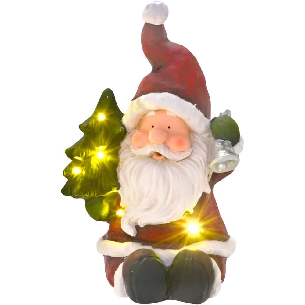 Estatueta Natalina Papai Noel Árvore Sino LEDs Luzes 39cm