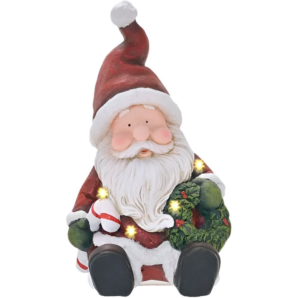 Estatueta Natalina Papai Noel Sentado Guirlanda LED Luz 39cm
