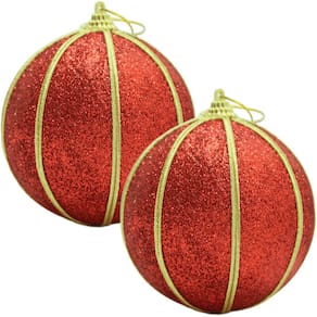 Kit 12 Bolas Glitter Vermelho Árvore De Natal Artesanal 8cm