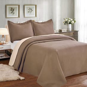 Colcha Cobre Leito King Poliéster Dupla Face 3pcs Marrom