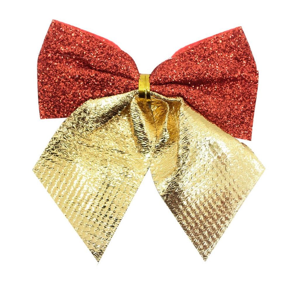 Kit 36 Peças Enfeite Árvore Natal Laço Lacinho Vermelho Dourado Brilhante 8cm
