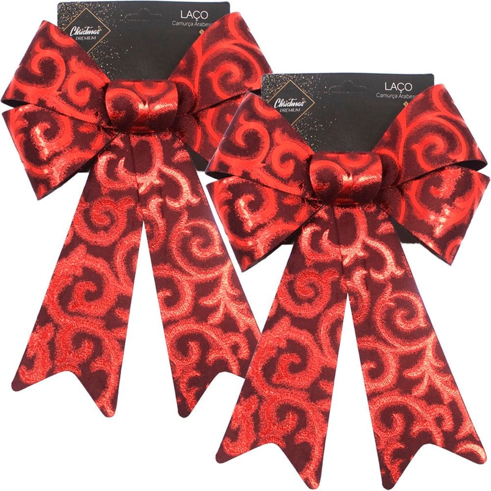 Kit 12 Laço Vermelho Em Camurça Brilhante Enfeite Natal 32cm