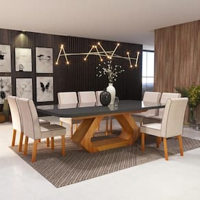 Sala de Jantar 220x110 Lottus MDF/Vidro Grafite 8 Cad Bom Pastor