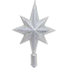 Estrela Ponteira Natalina Árvore Natal Glitter Prata De 30cm