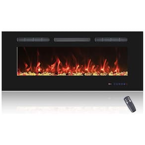 Lareira Elétrica de Embutir A45x106L com Controle Remoto e Digital, Luz LED, Chama Ajustável, 1500W, 110v, PRISMFLAME EF42r, Preto