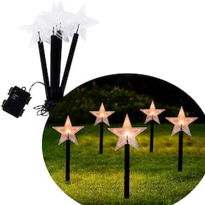 Pisca 5 Estrela LEDs Solar Amarelo Jardim Noel Natal De 2,5M