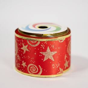 Kit 2 Fita Aramada Natalina Vermelha Estrelas 6,3cm x 2,7m