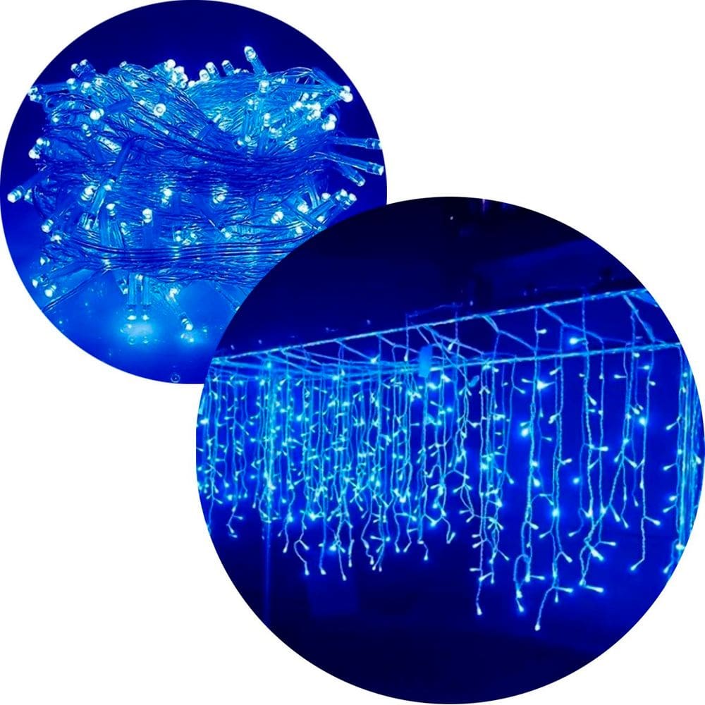 Pisca Cascata 320 LEDs Azul Natal Fio Branco De 3x2M E 220v