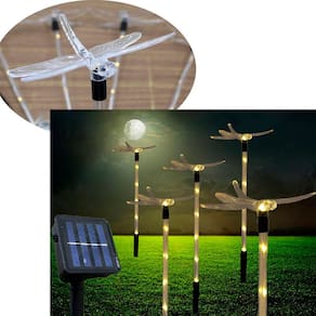 Pisca Solar Decoração Libélula LED Amarelo Jardim Natal 2,5m