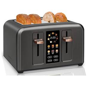 Torradeira Elétrica de 4 Fatias com Display LCD Digital, 6 Níveis de Tostagem, 110V 1800W, SEEDEEM, Cinza