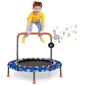 Trampolim infantil Goplus 36 com luzes LED, Bluetooth e alça removível Capa inclusa.