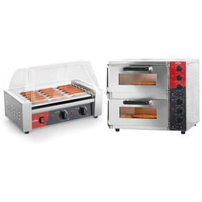 Forno Elétrico de Pizza de Bancada de 8kg com Máquina de 7 Rolos de Hot Dog e Duplo Deck Comercial,Crosson.