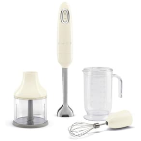 Liquidificador Portátil SMEG com Copo Medidor, Recipiente para Picar com Tampa, Batedor e 5 Velocidades, Lâminas Inox e Design Exclusivo
