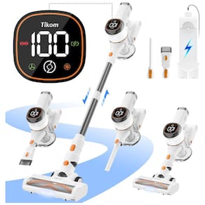 Aspirador de Pó Sem Fio Tikom V500 para Casa, 40 kPa 450W com Tela LED Touch, Base de Carregamento na Parede, Anti-Emaranhado, Leve para