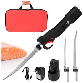 Faca Elétrica Sem Fio para Filé de Peixe com 2 Lâminas de Aço Inoxidável, Cabo Antiderrapante e Travamento de Segurança,WellMall