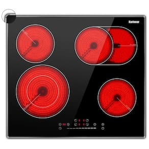 Cooktop Elétrico Karinear 4 Bocas 60cm, Cooktop Cerâmico Embutido com Vidro de Proteção e Moldura Metálica, Queimadores Expansíveis