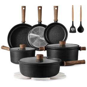 Jogo de Utensílios de Cozinha CAROTE Antiaderente, 16 Peças, Panelas e Frigideiras para Indução, Livres de PFOS e PFOA, Pretas