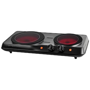 Cooktop Duplo Infravermelho OVENTE, 1700W, Placa Elétrica Portátil com Cooktop de Vidro Cerâmico de 19,7cm e 17,1cm, 5 Níveis de Ajuste de