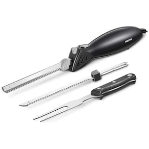 Faca Elétrica Reemix Z3042 para Entalhar Carnes, Aves, Pães, Artesanato e Mais, Conjunto com 2 Lâminas para Carnes e Pães, Garfo Incluso -
