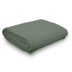Manta Decorativa Para Sofá Tricot Golden 1,60m X 2,20m 100% Algodão Verde Sálvia