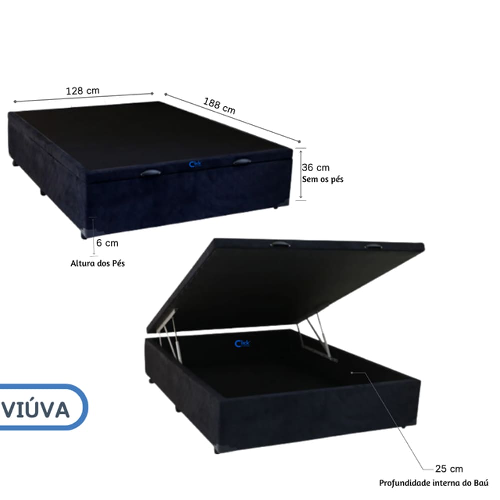 Cama Box Baú Viúva Blindado 128x188x42 - Suede - Largura Menor - Ideal para Quartos pequenos