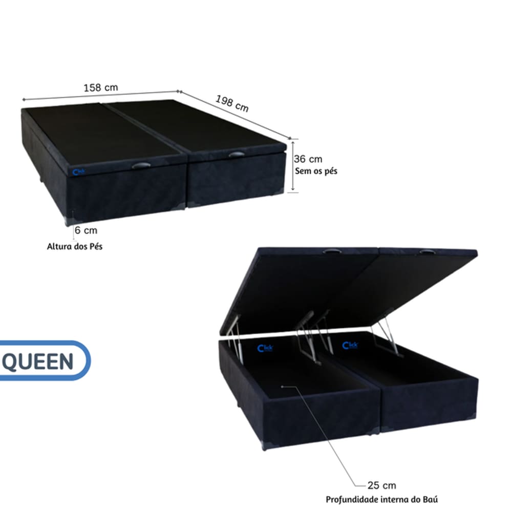 Cama Box Baú Queen Bipartido Blindado 158x198x42 - Tecido Suede - Fino Acabamento - Mais espaço para Organizar