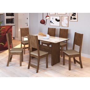 Conjunto Sala de Jantar Fidelitá Atenas 150cm Com 6 Cadeiras Noce/Off-White Assento Bege